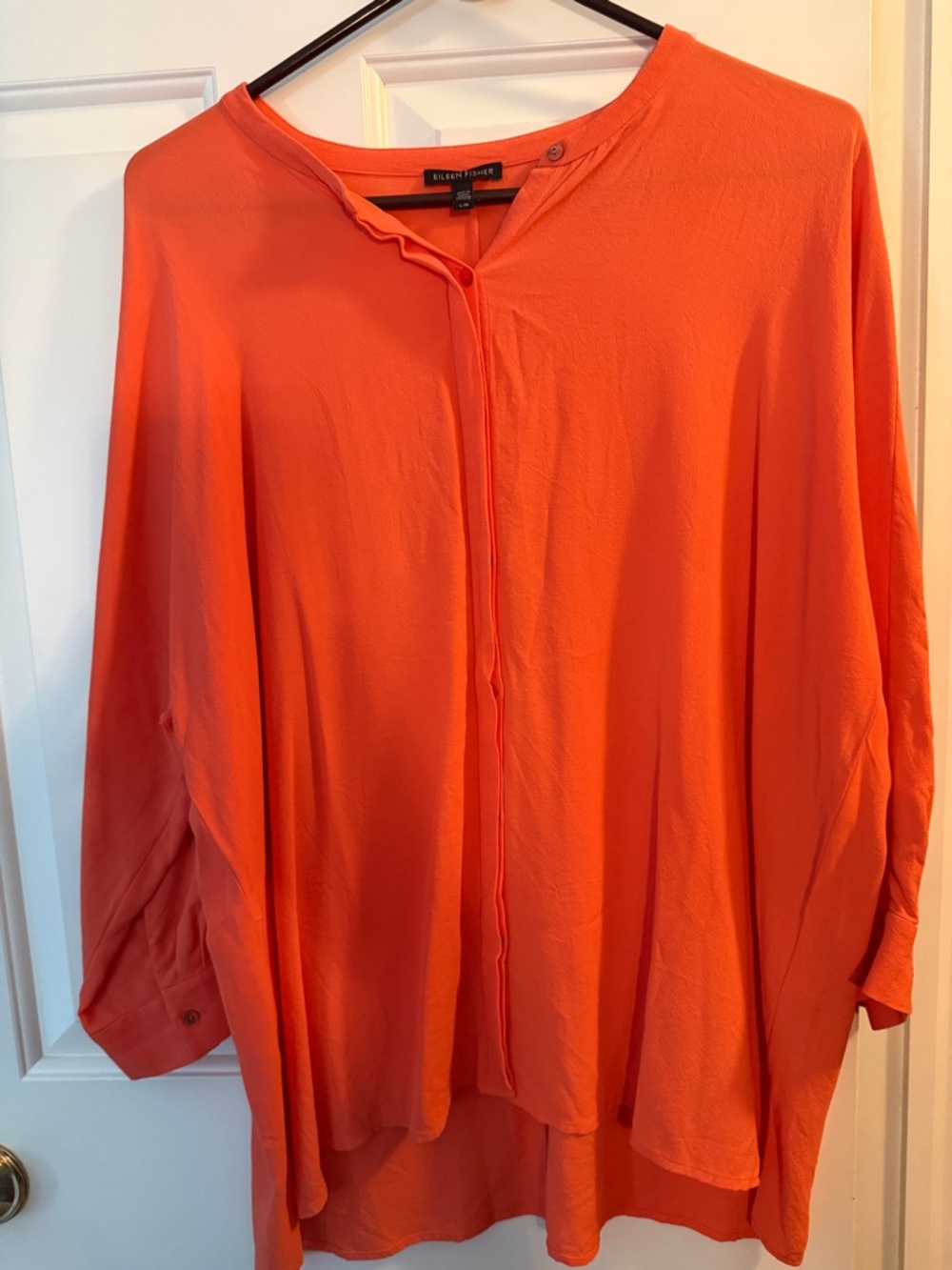 Eileen Fisher Vibrant Orange 100% silk Button-Front Top